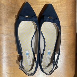 BODEN 🎀 Polly Point blue velvet suede slingback party flats kitten heel mule